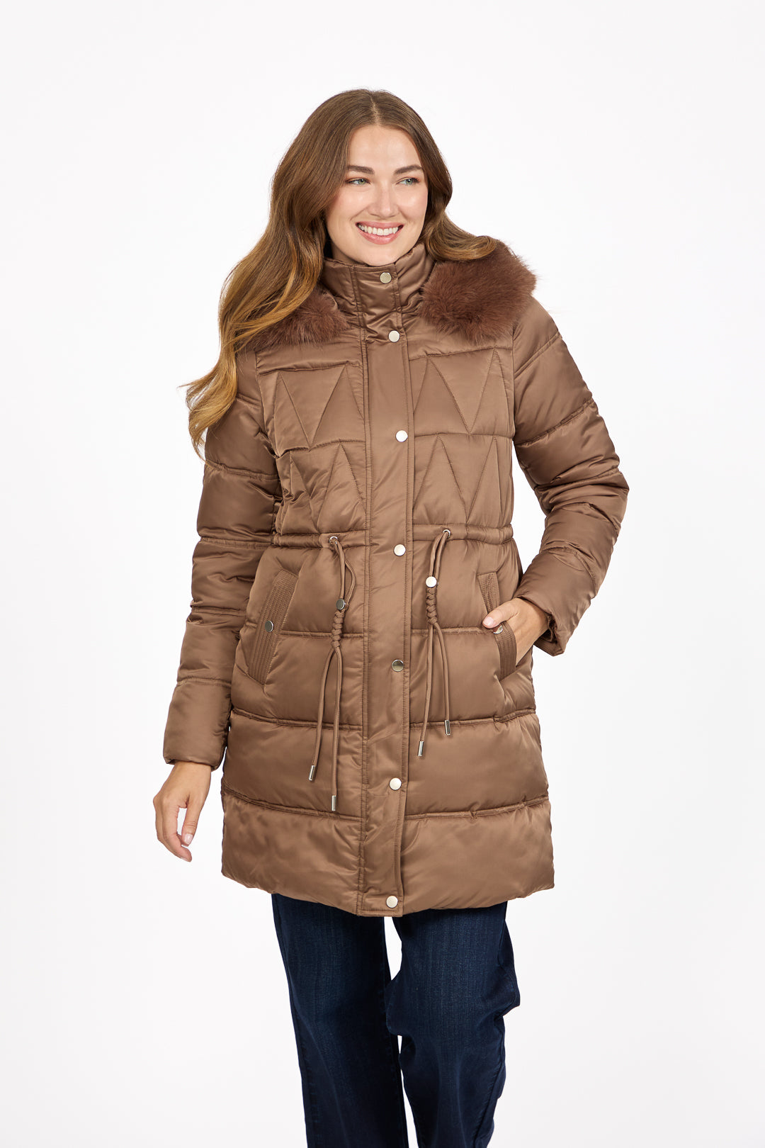 Diamond Quilted Jacket with Detachable Fur Hood