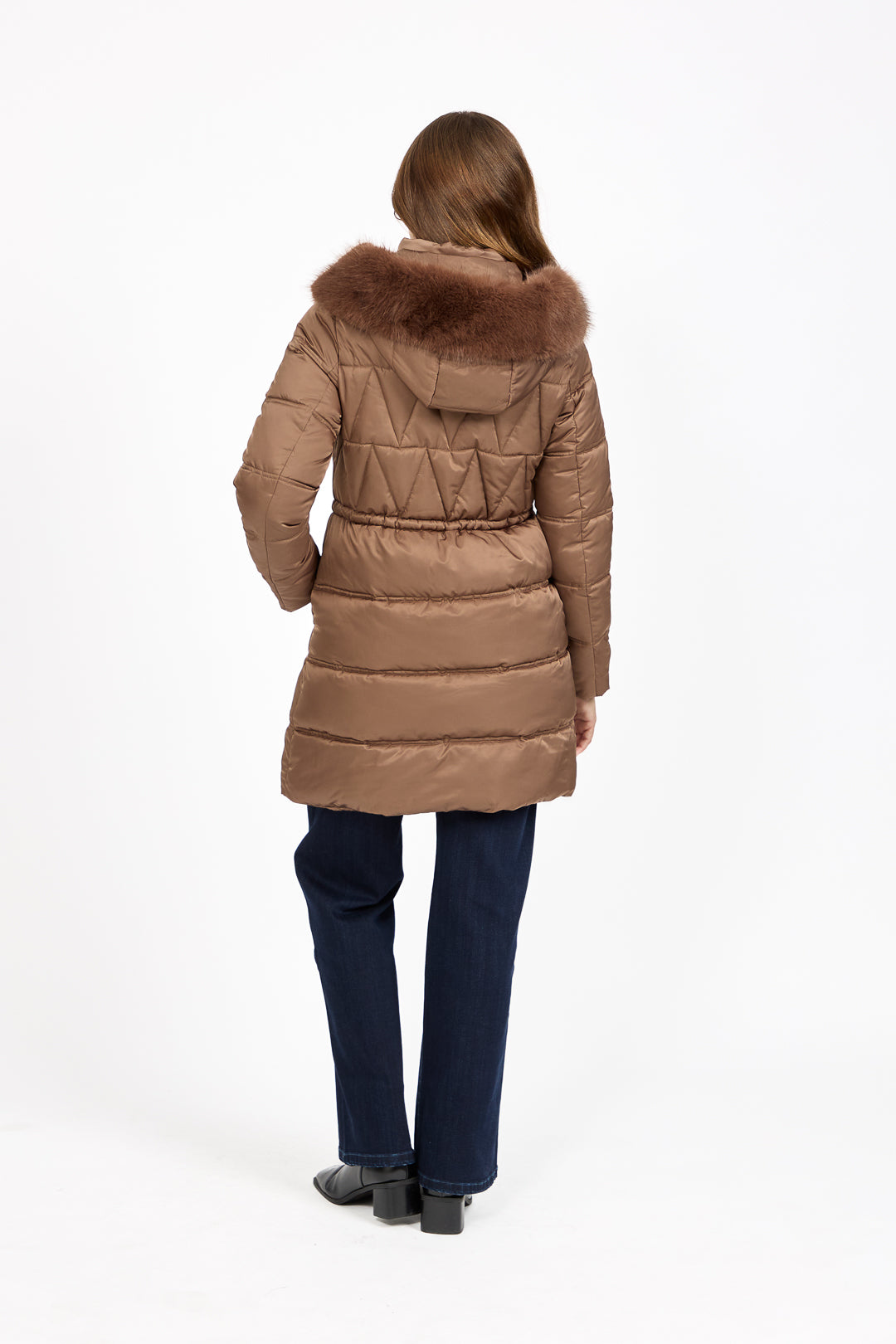 Diamond Quilted Jacket with Detachable Fur Hood