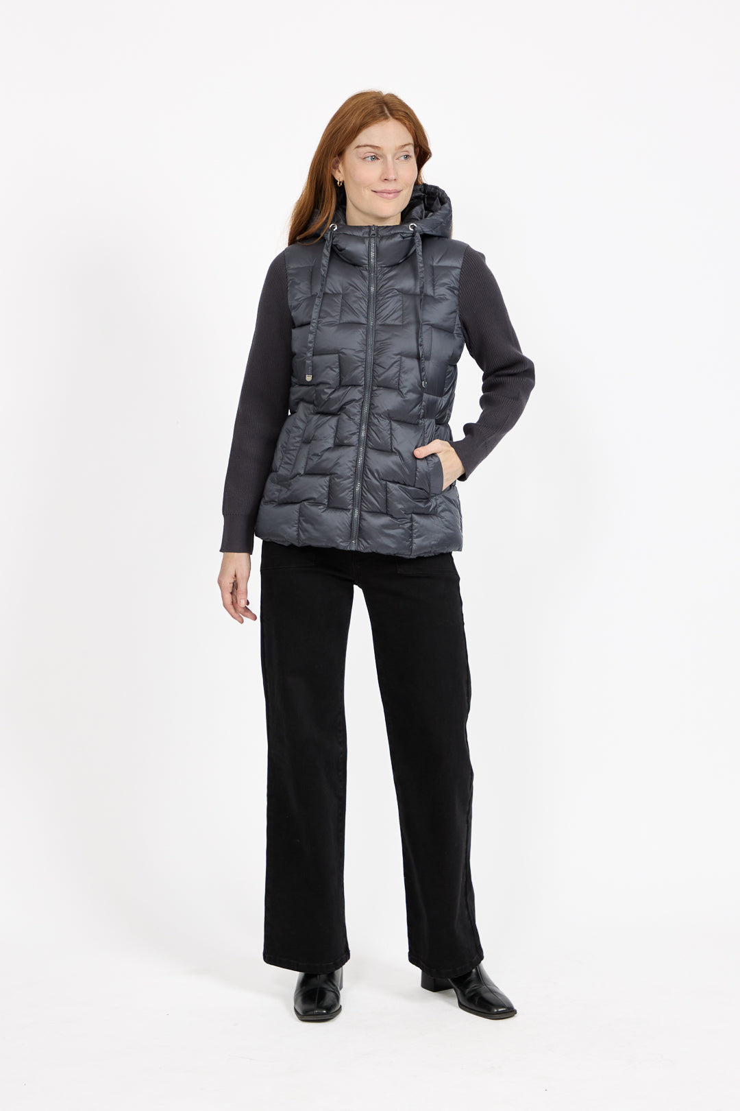 Padded Hooded Jacket with Ribbed Sleeves