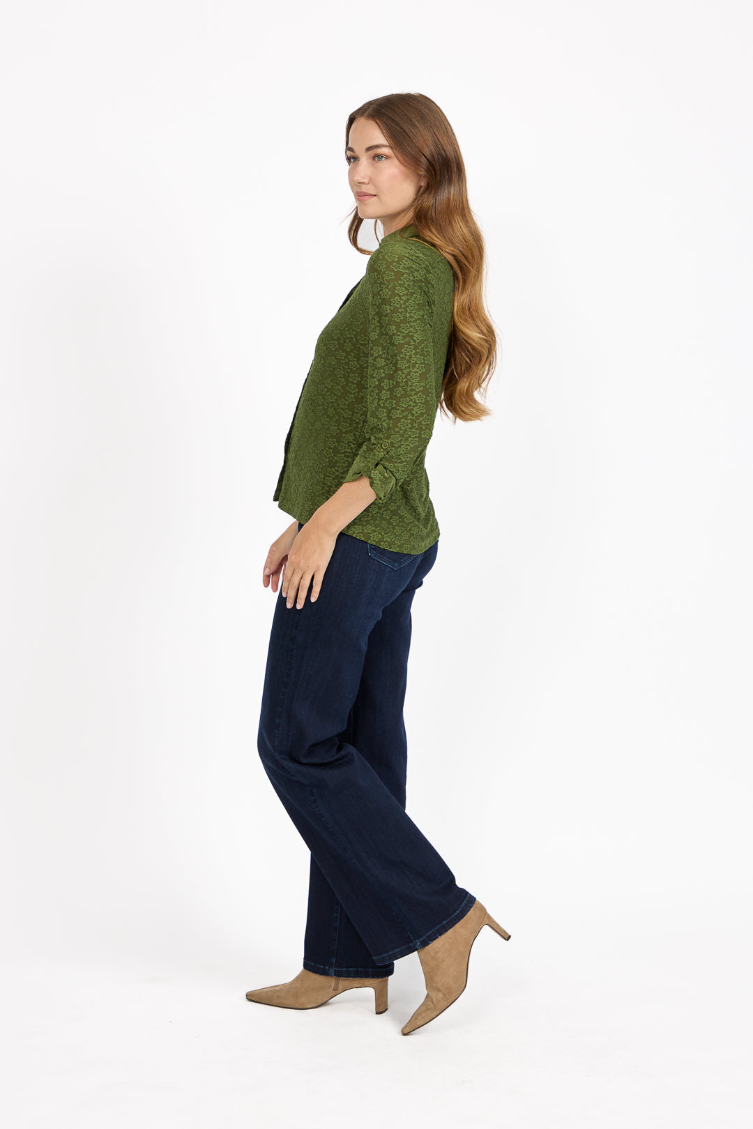 Floral Lace Full-Sleeve Stretch Shirt Blouse