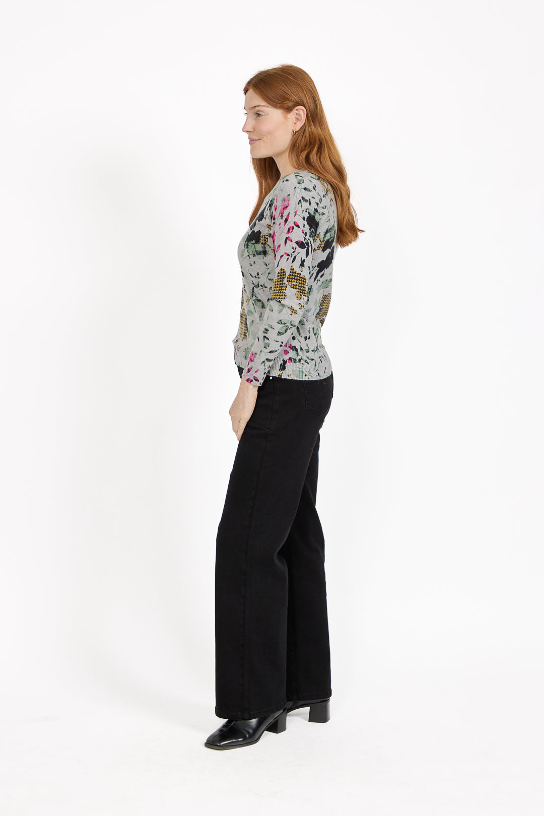Floral Print V-Neck Lightweight Knit Jumper