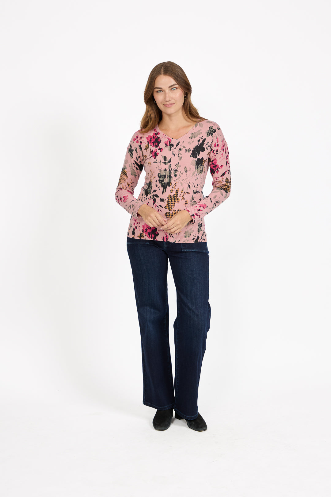 Floral Print V-Neck Lightweight Knit Jumper