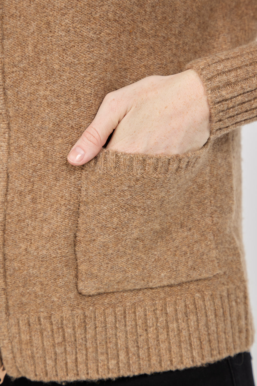 Button Tab Collar Zip-Up Knit Cardigan with Pockets