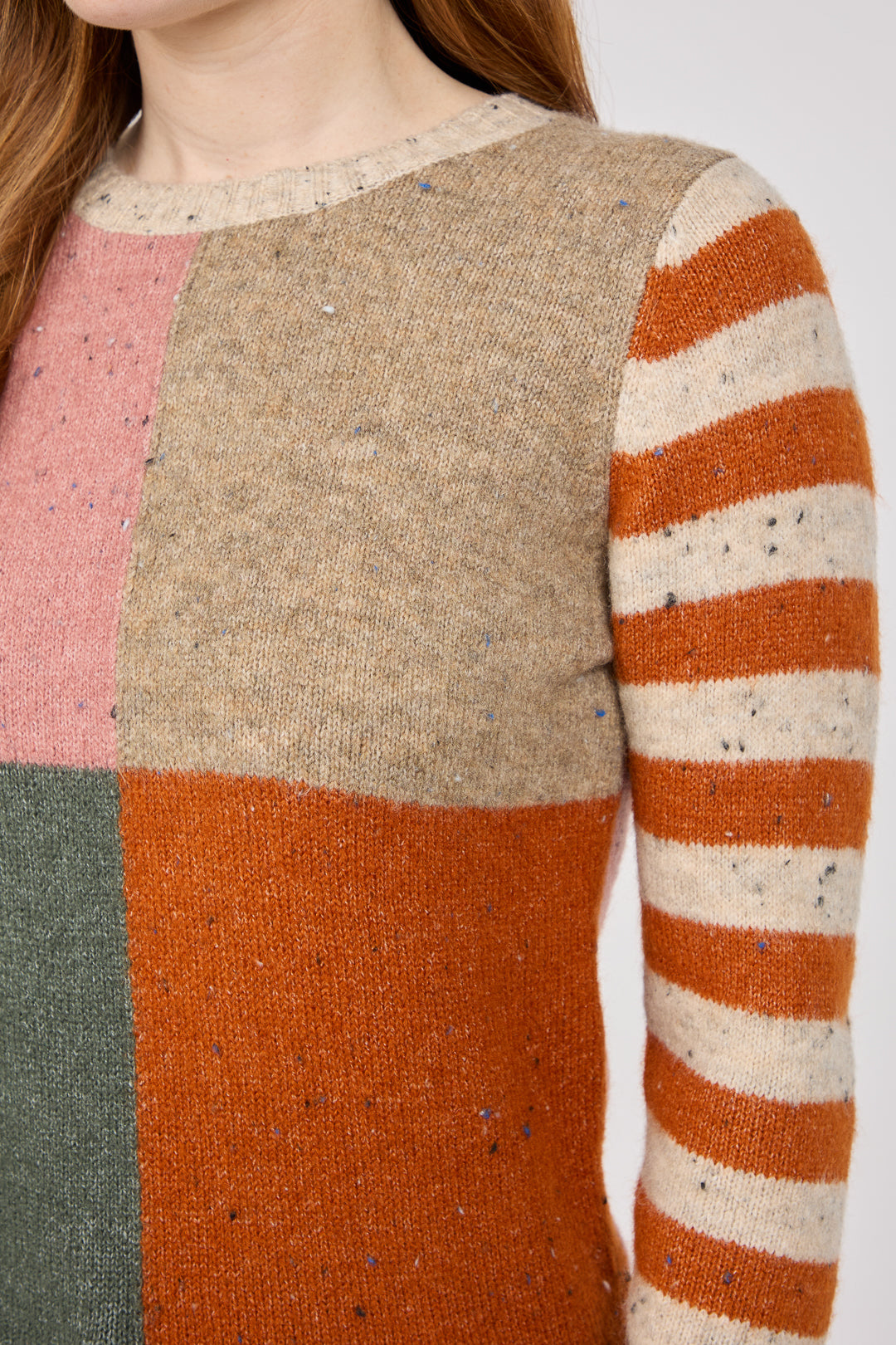 Colour Block Stripe Speckled Knit Jumper