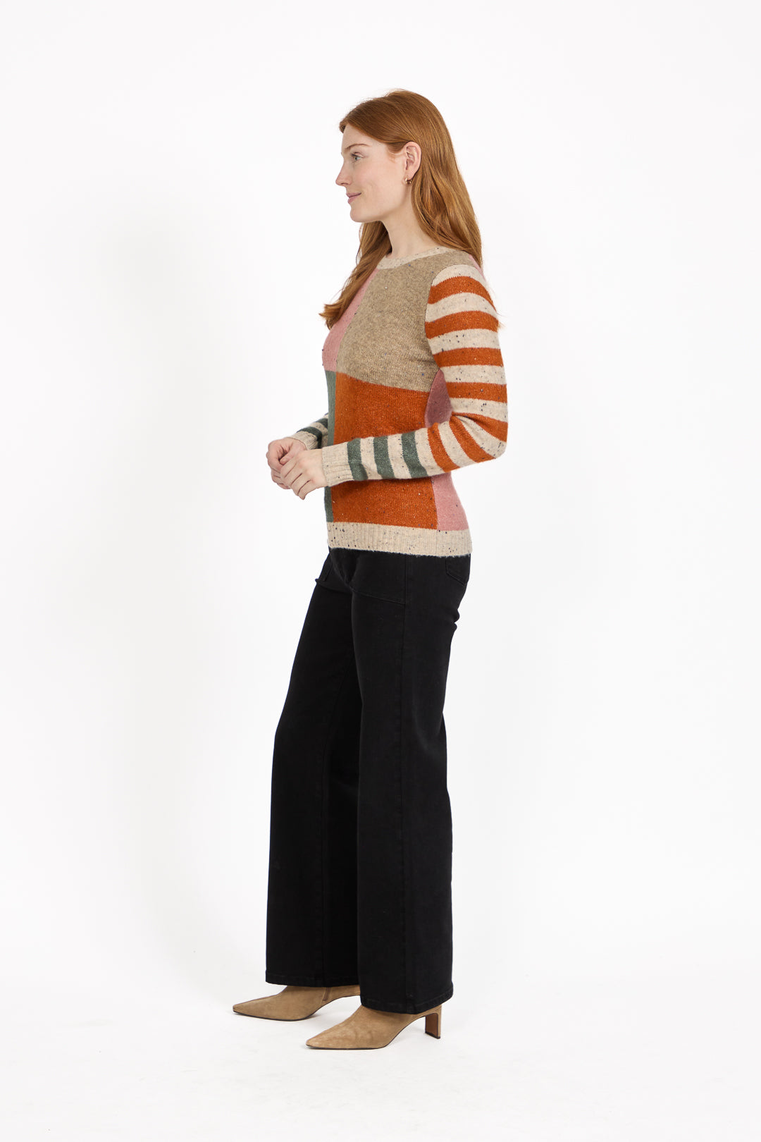 Colour Block Stripe Speckled Knit Jumper