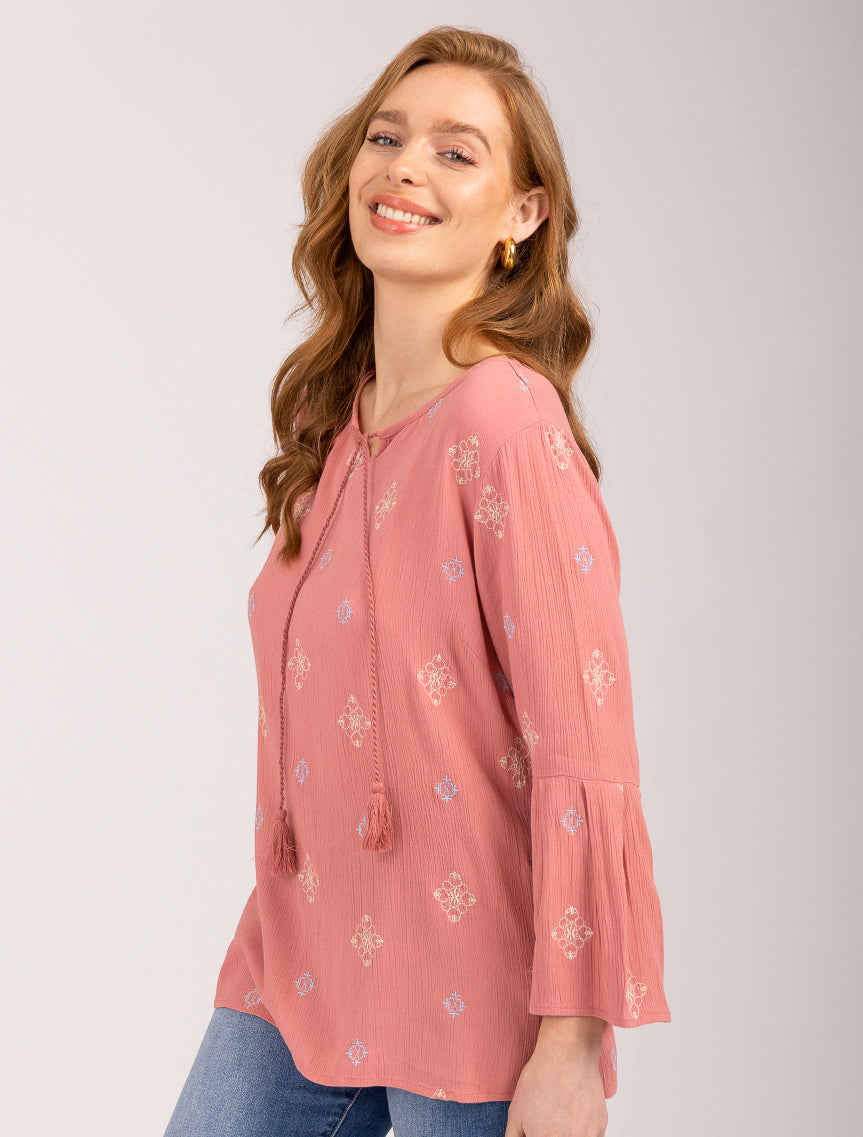 Embroidered Front Tie Top