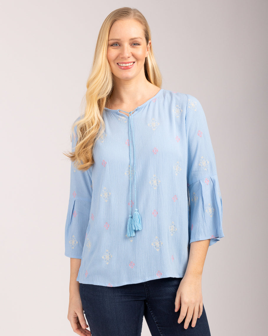 Embroidered Front Tie Top