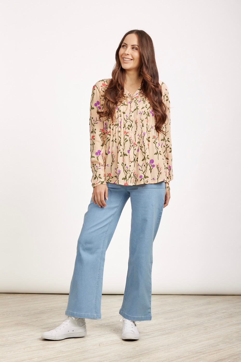 Floral Layered Pintuck Top
