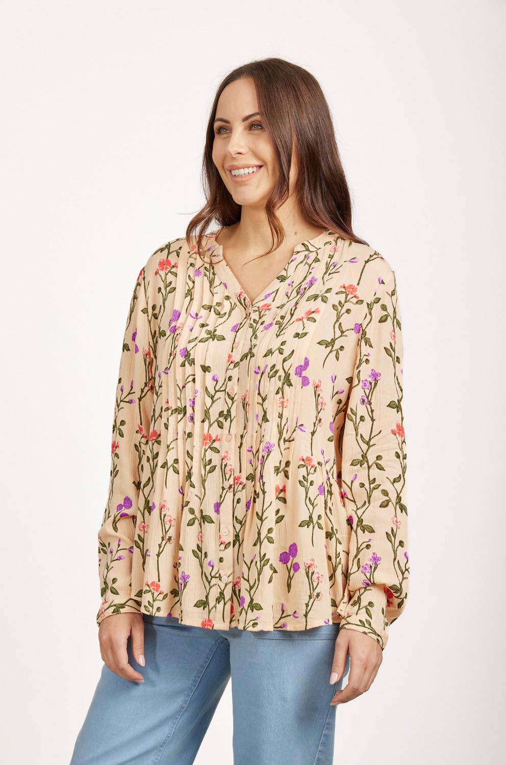 Floral Layered Pintuck Top