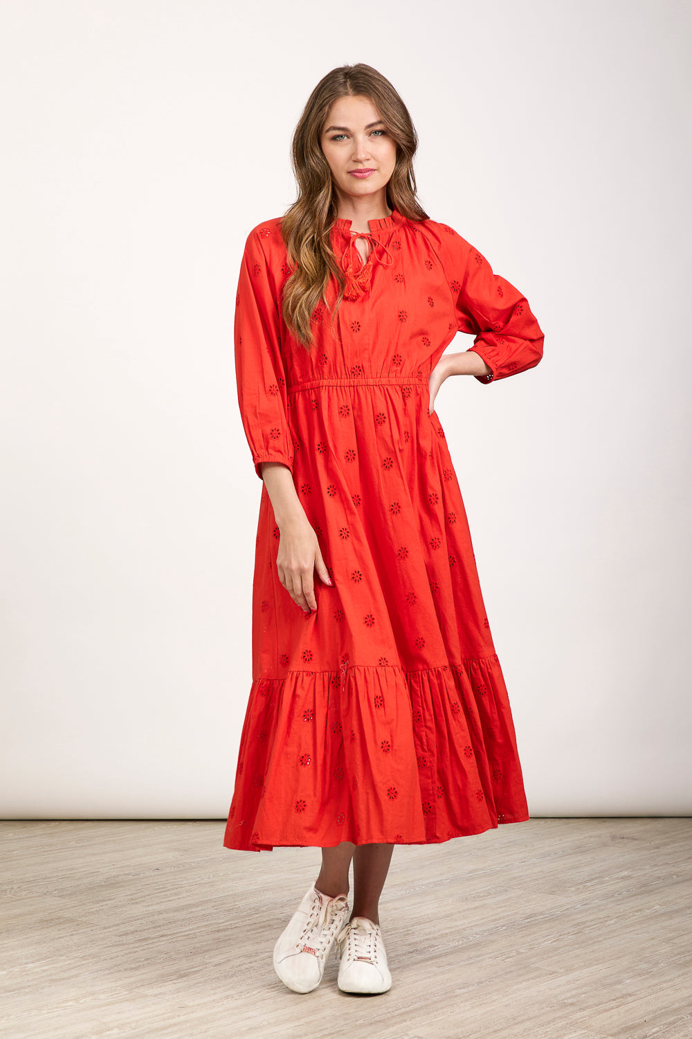 Broderie Tie Neck Dress