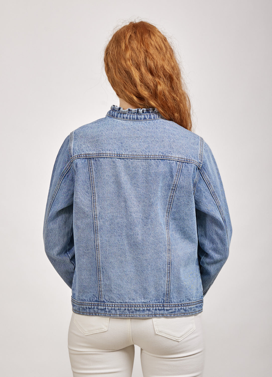 Ruffle Neck Denim Jacket