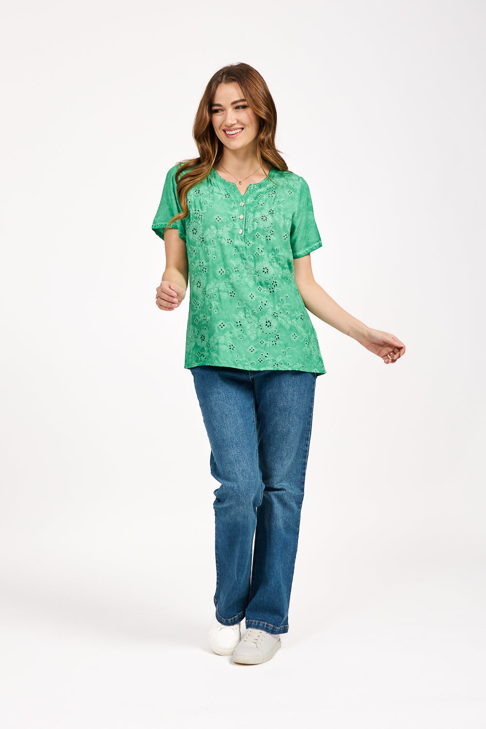Acid Wash Embroidery Anglaise Embellished Top
