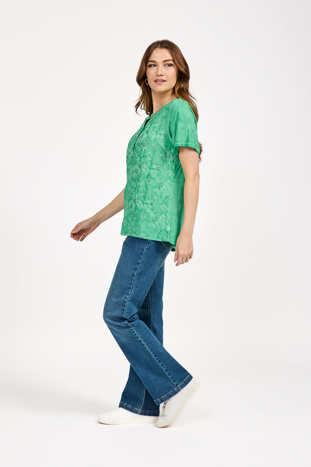 Acid Wash Embroidery Anglaise Embellished Top