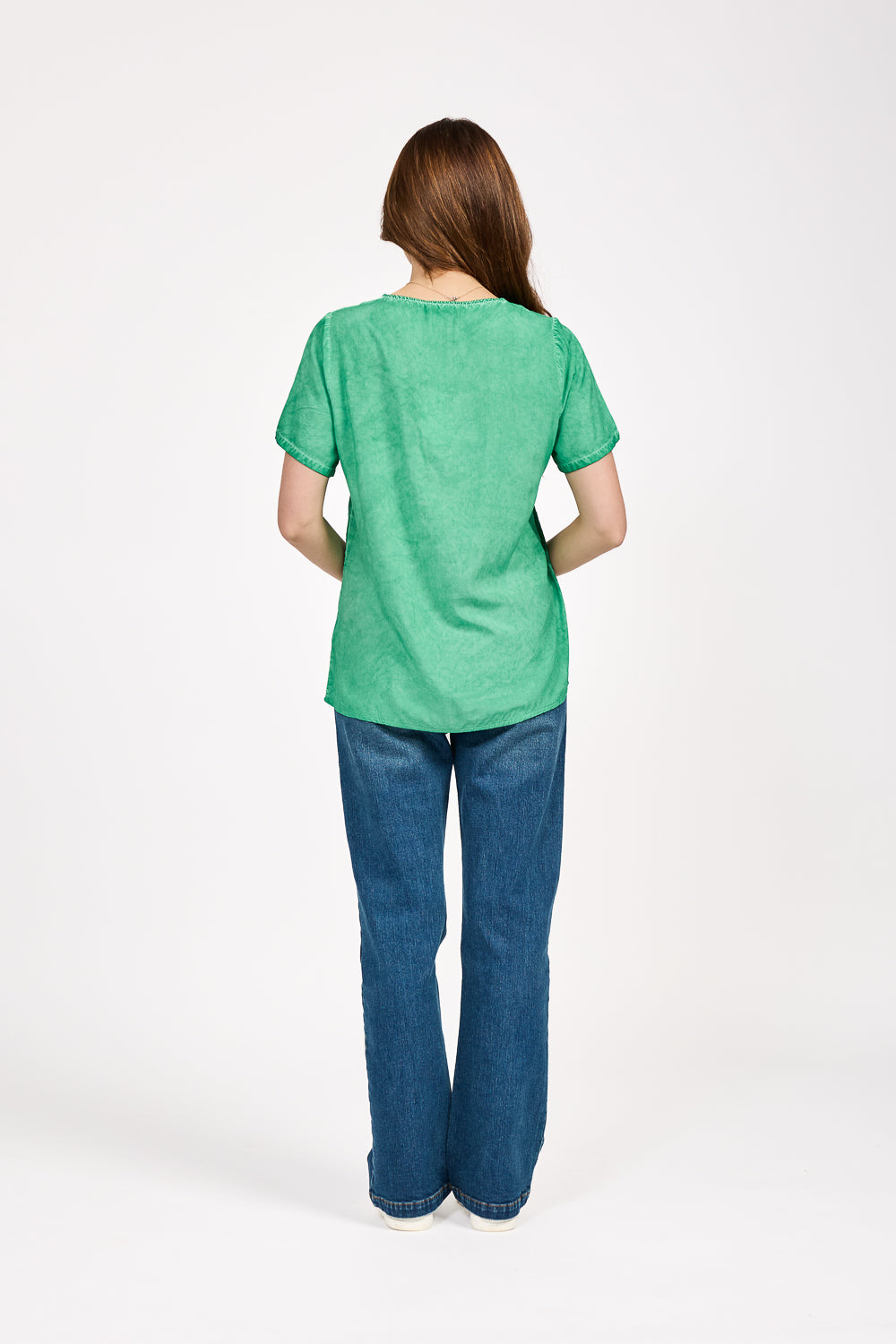 Acid Wash Embroidery Anglaise Embellished Top
