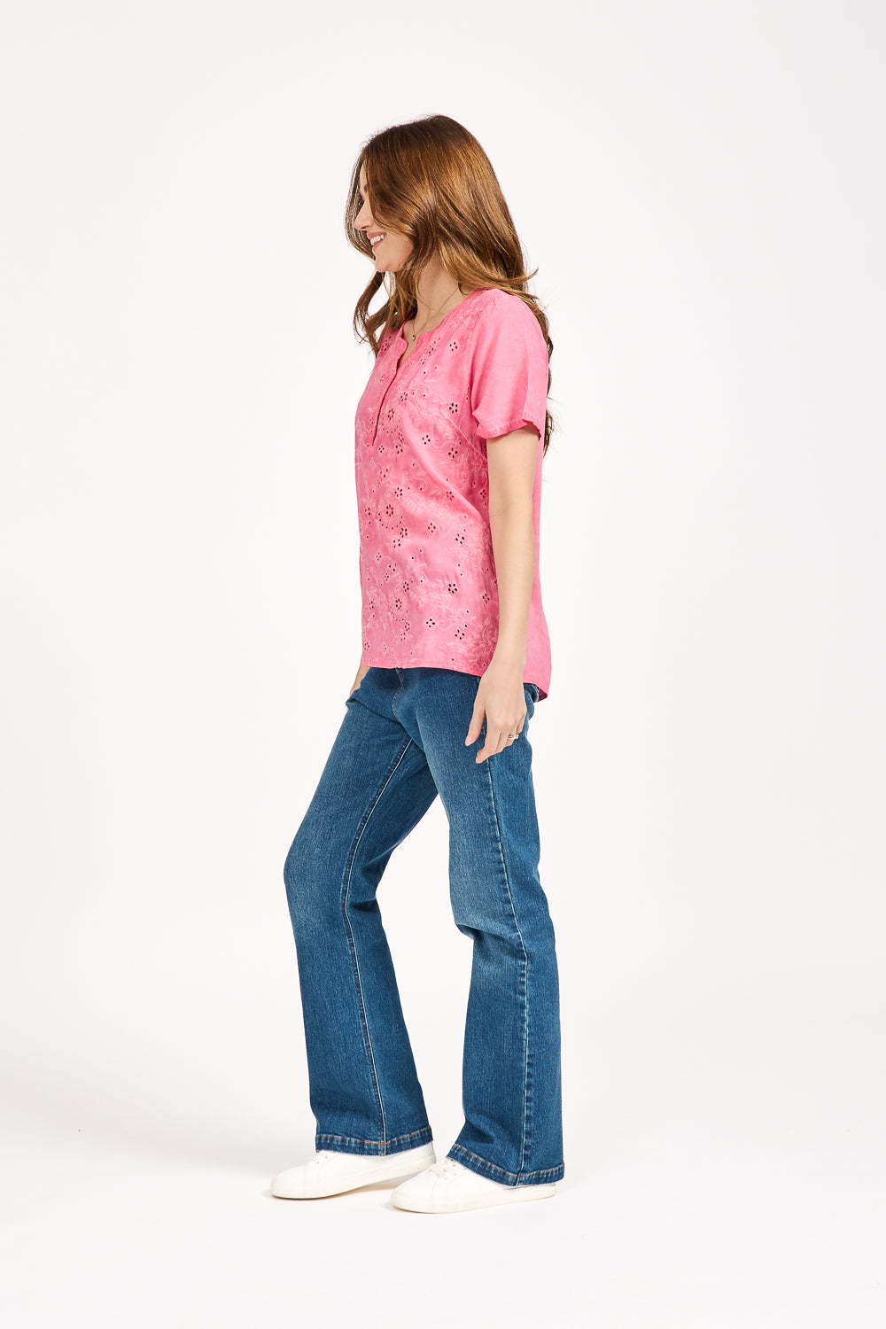Acid Wash Embroidery Anglaise Embellished Top