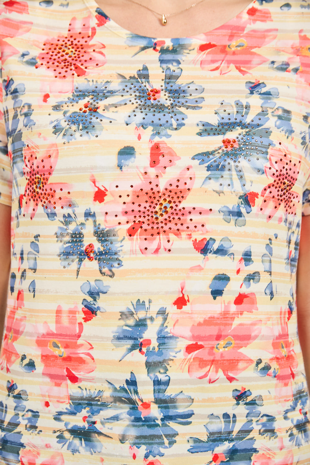 Floral Stripe Print Embellished Top