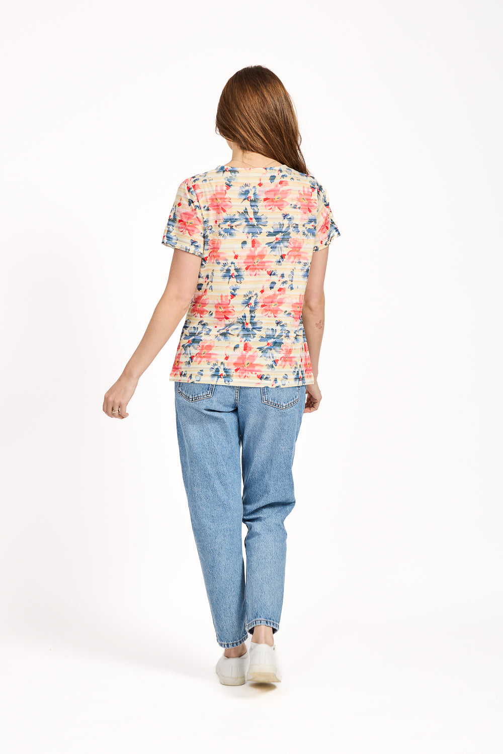 Floral Stripe Print Embellished Top