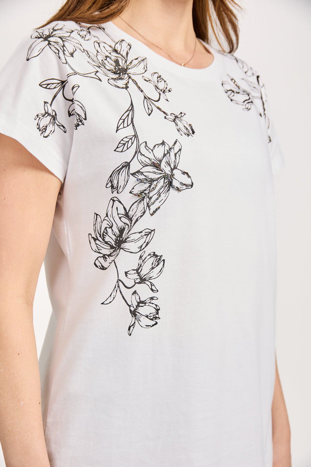 Embellished Glitter Leaf Print Top