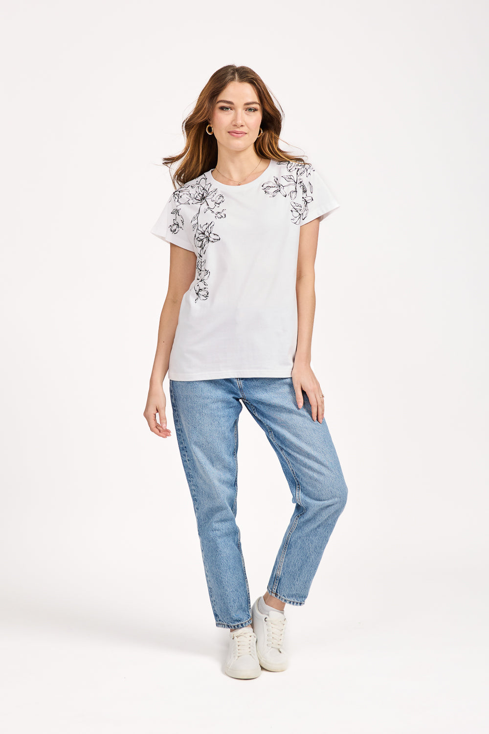 Embellished Glitter Leaf Print Top