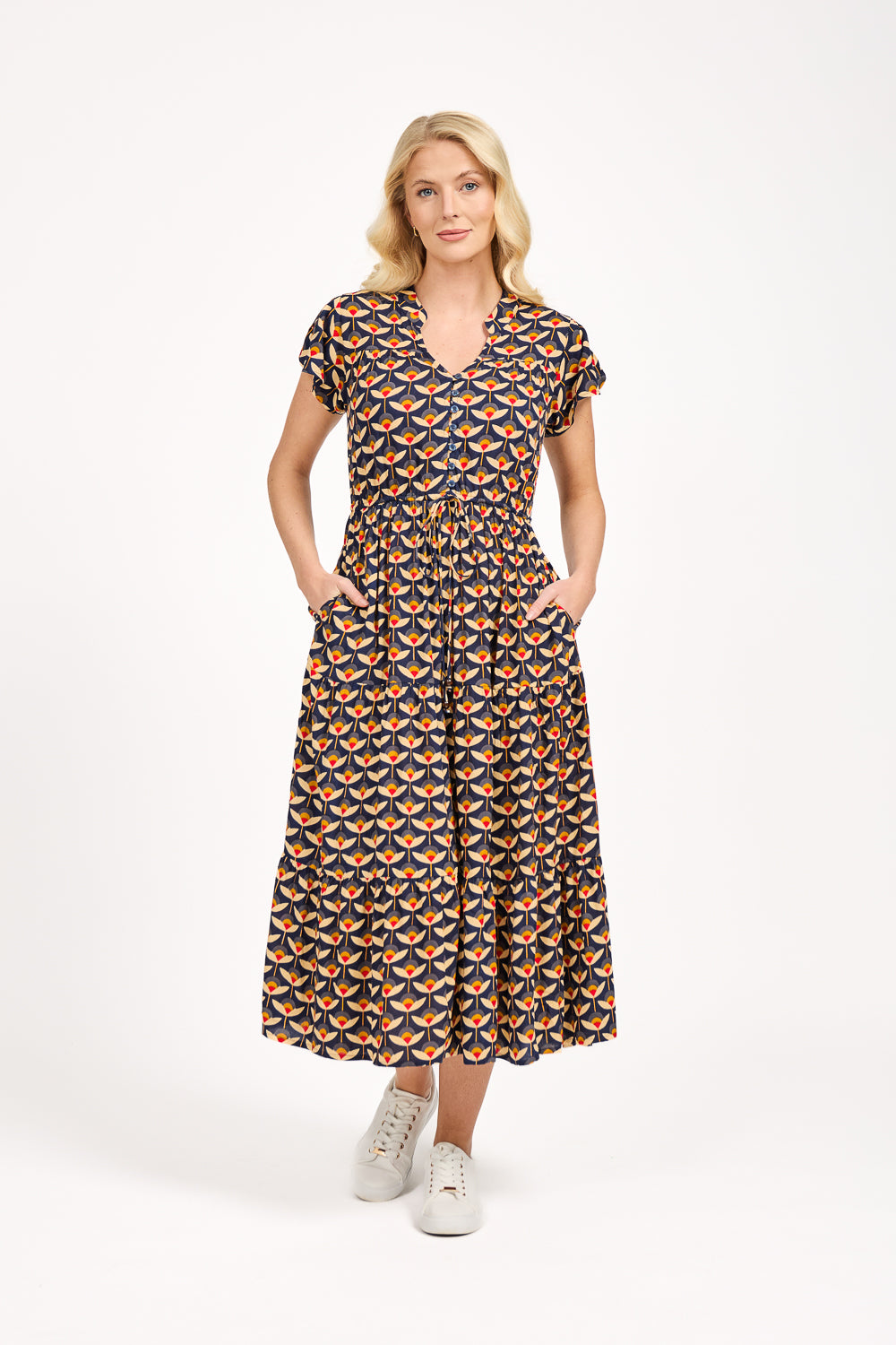 Floral Print Tie Front Midi Dress