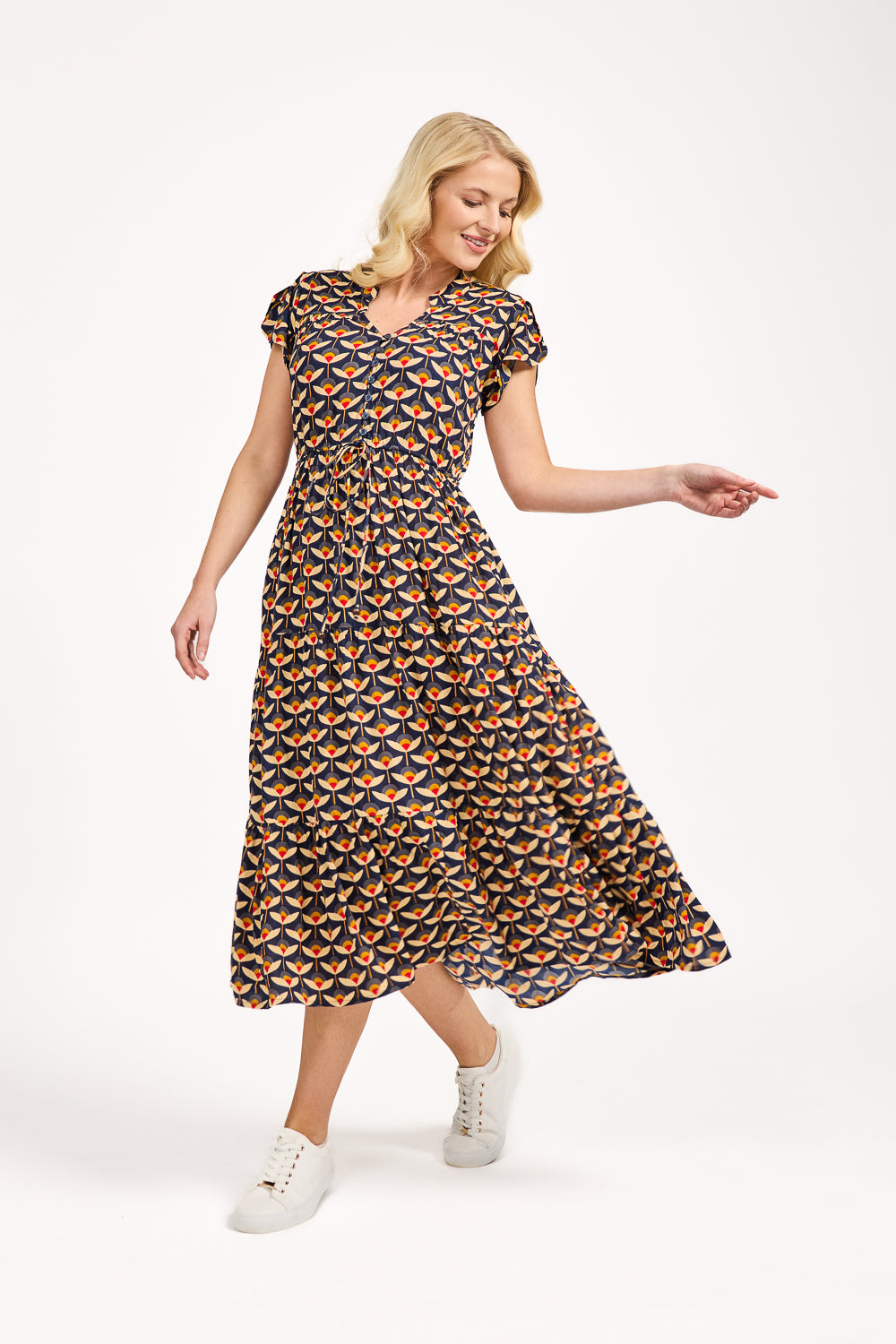 Floral Print Tie Front Midi Dress