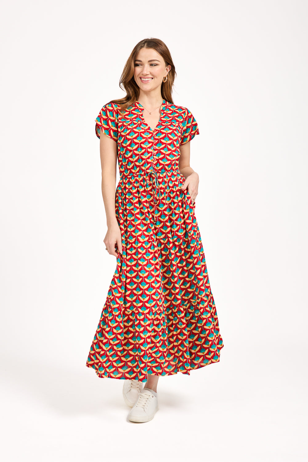 Floral Print Tie Front Midi Dress