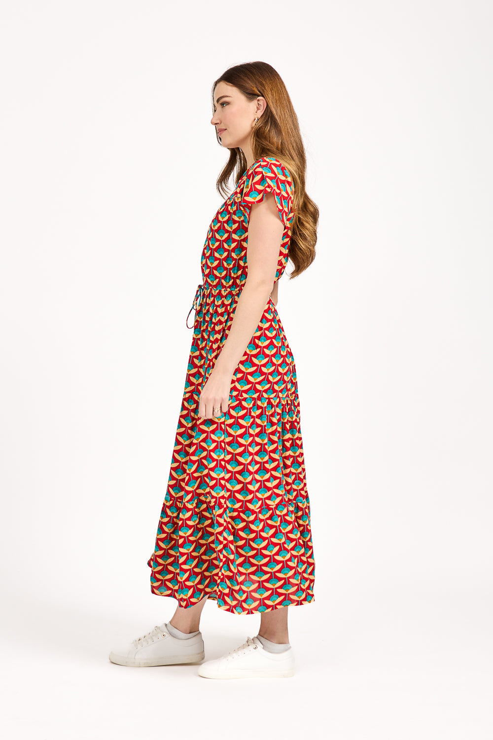 Floral Print Tie Front Midi Dress
