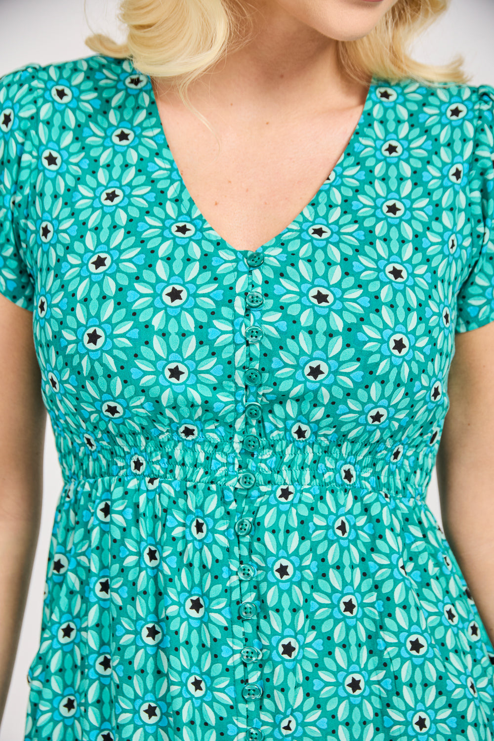 Daisy Print Flared Midi Dress