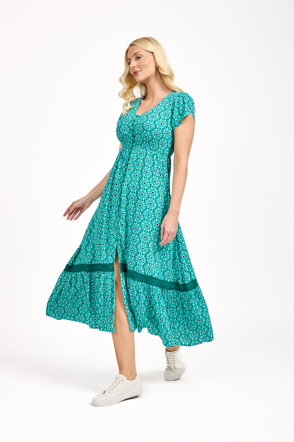Daisy Print Flared Midi Dress
