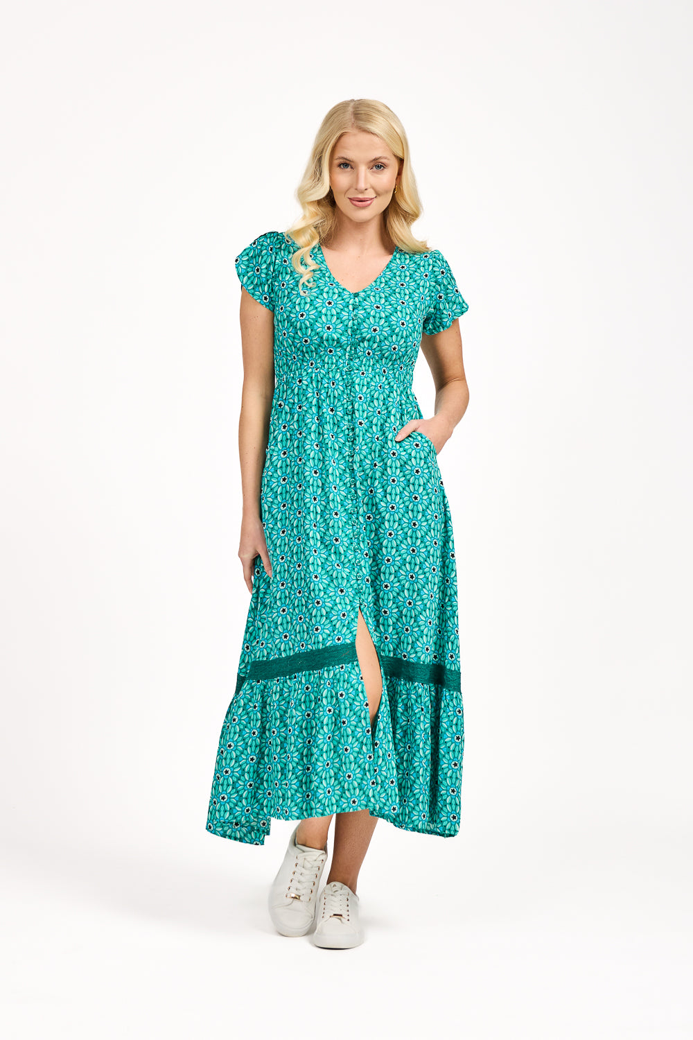 Daisy Print Flared Midi Dress
