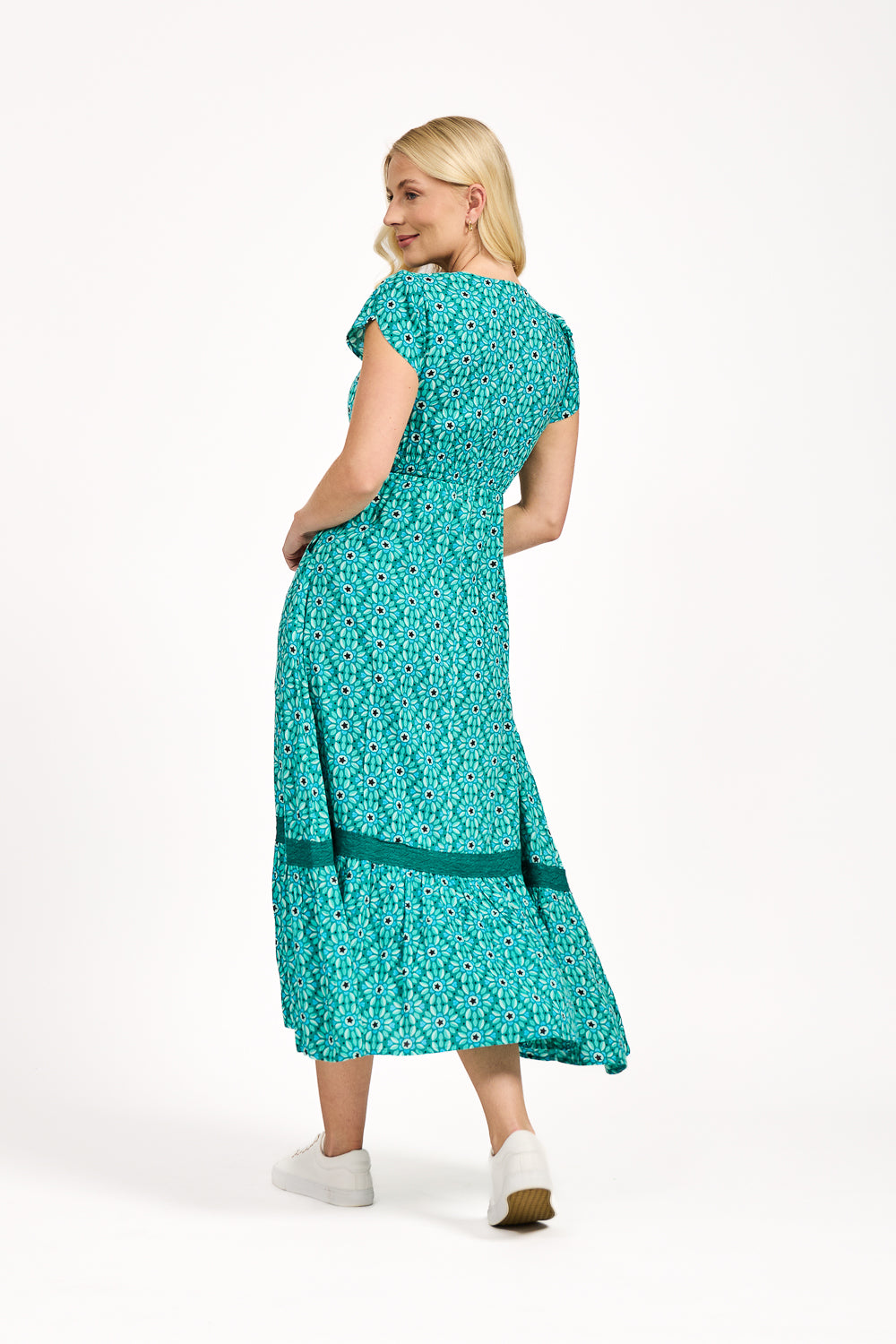 Daisy Print Flared Midi Dress