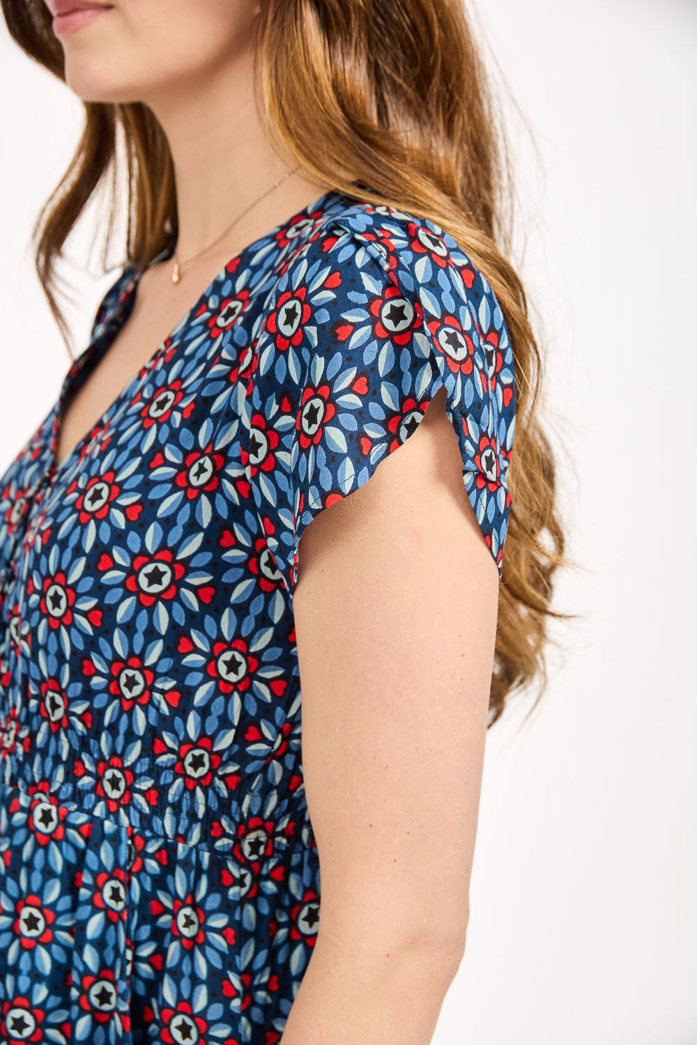 Daisy Print Flared Midi Dress
