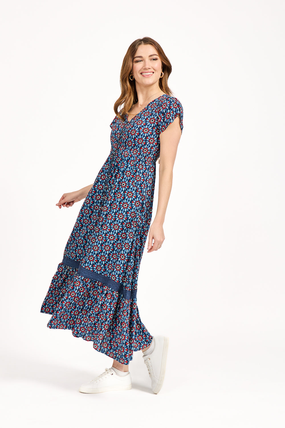 Daisy Print Flared Midi Dress