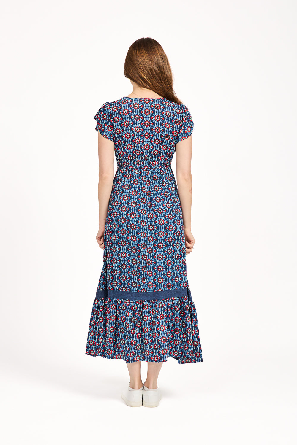 Daisy Print Flared Midi Dress