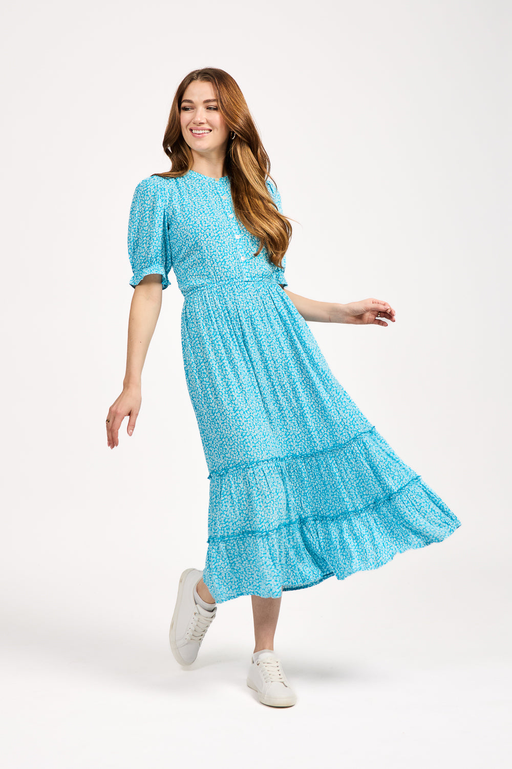 Ditsy Print Button Up Ruffled Dress