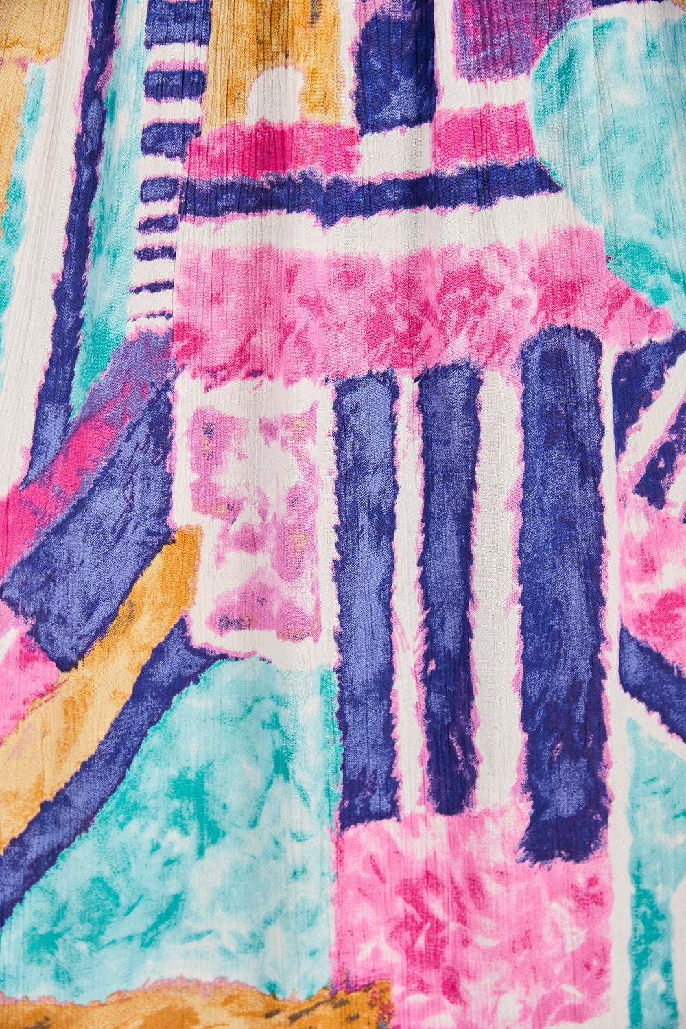 Geometric Print Shirred Bodice Dress