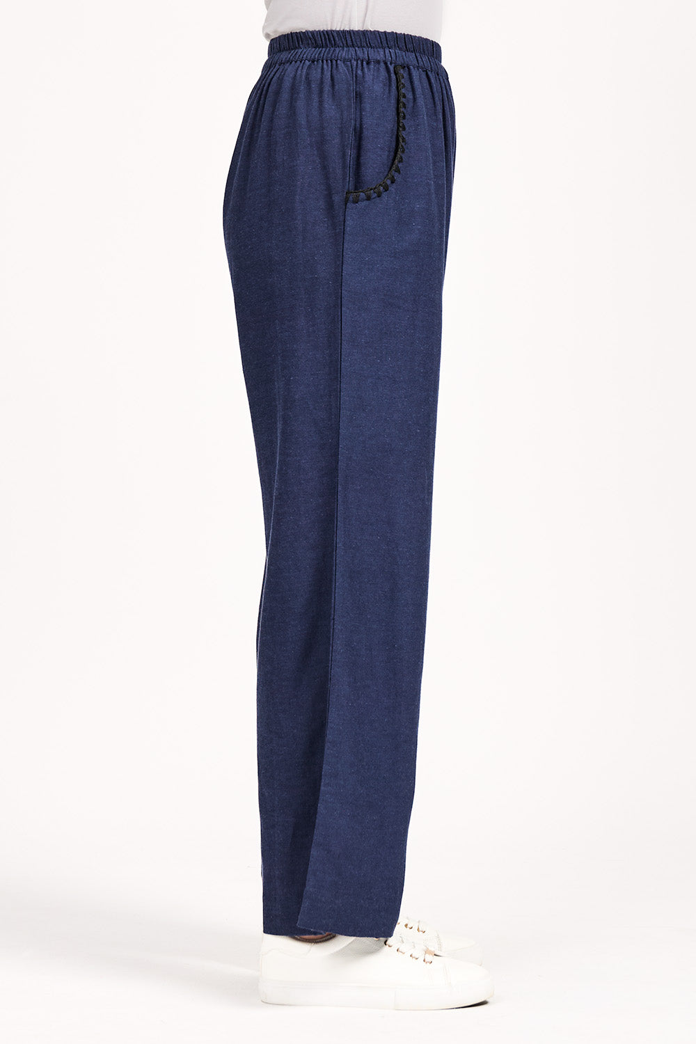 Linen Blend Blanket Stitch Wide Leg Trousers