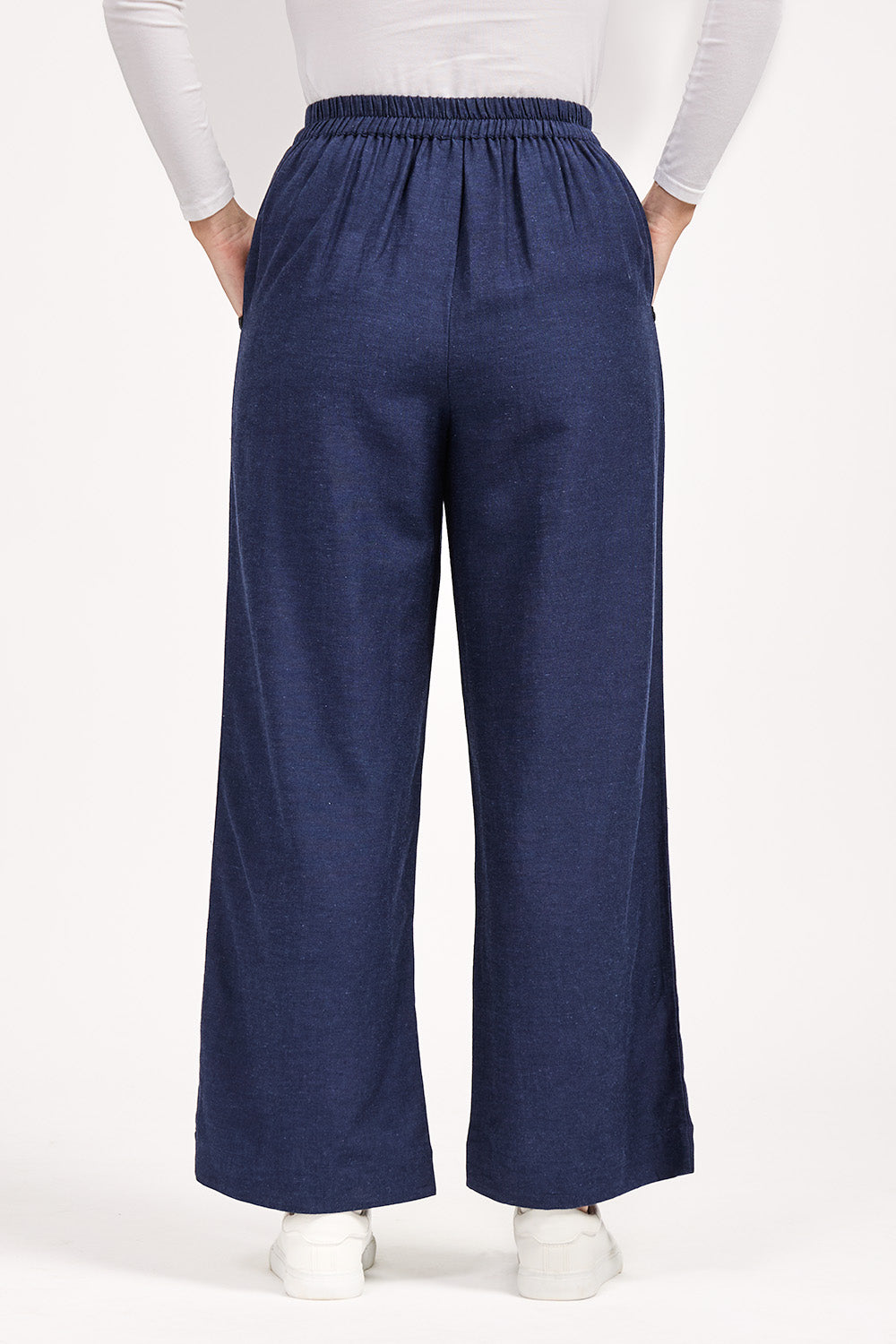 Linen Blend Blanket Stitch Wide Leg Trousers