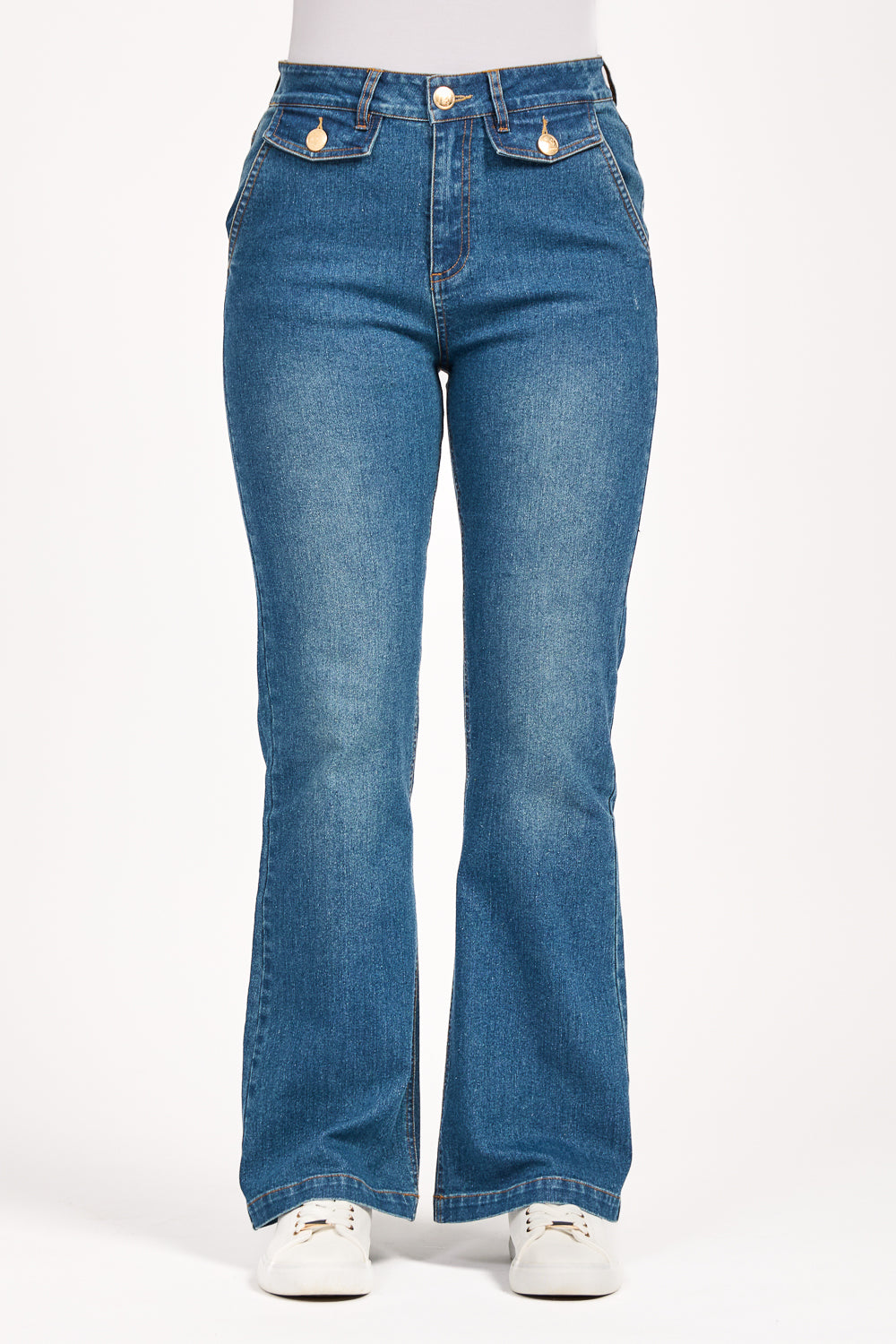 Mid-Blue Denim Wash Bootcut Jeans