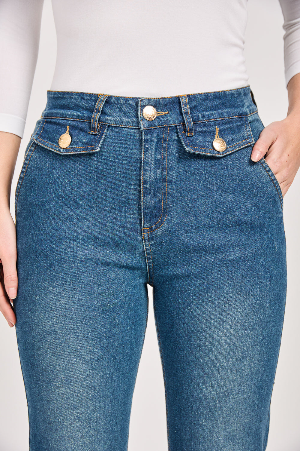 Mid-Blue Denim Wash Bootcut Jeans
