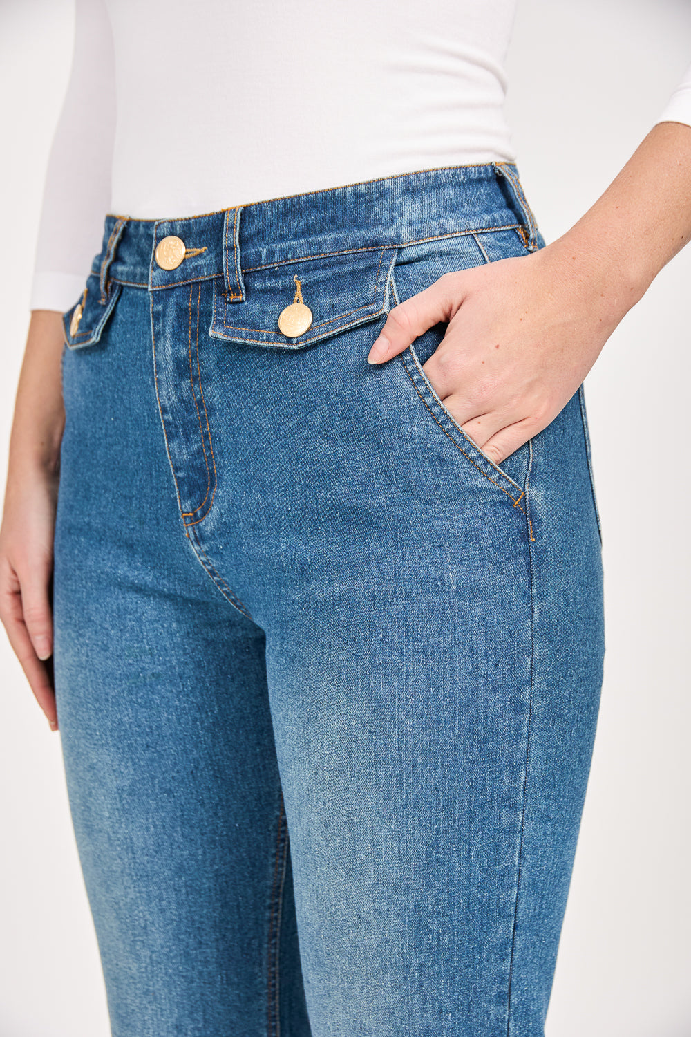 Mid-Blue Denim Wash Bootcut Jeans