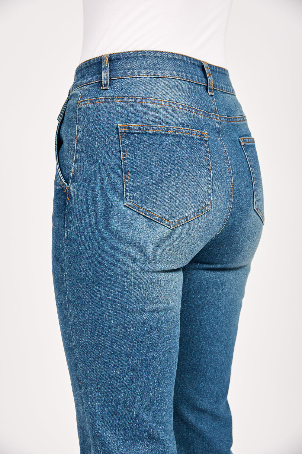 Mid-Blue Denim Wash Bootcut Jeans