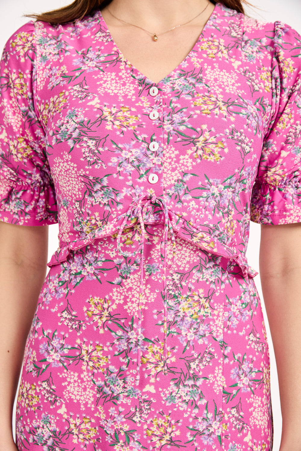 Ditsy Print Tie Front Dress