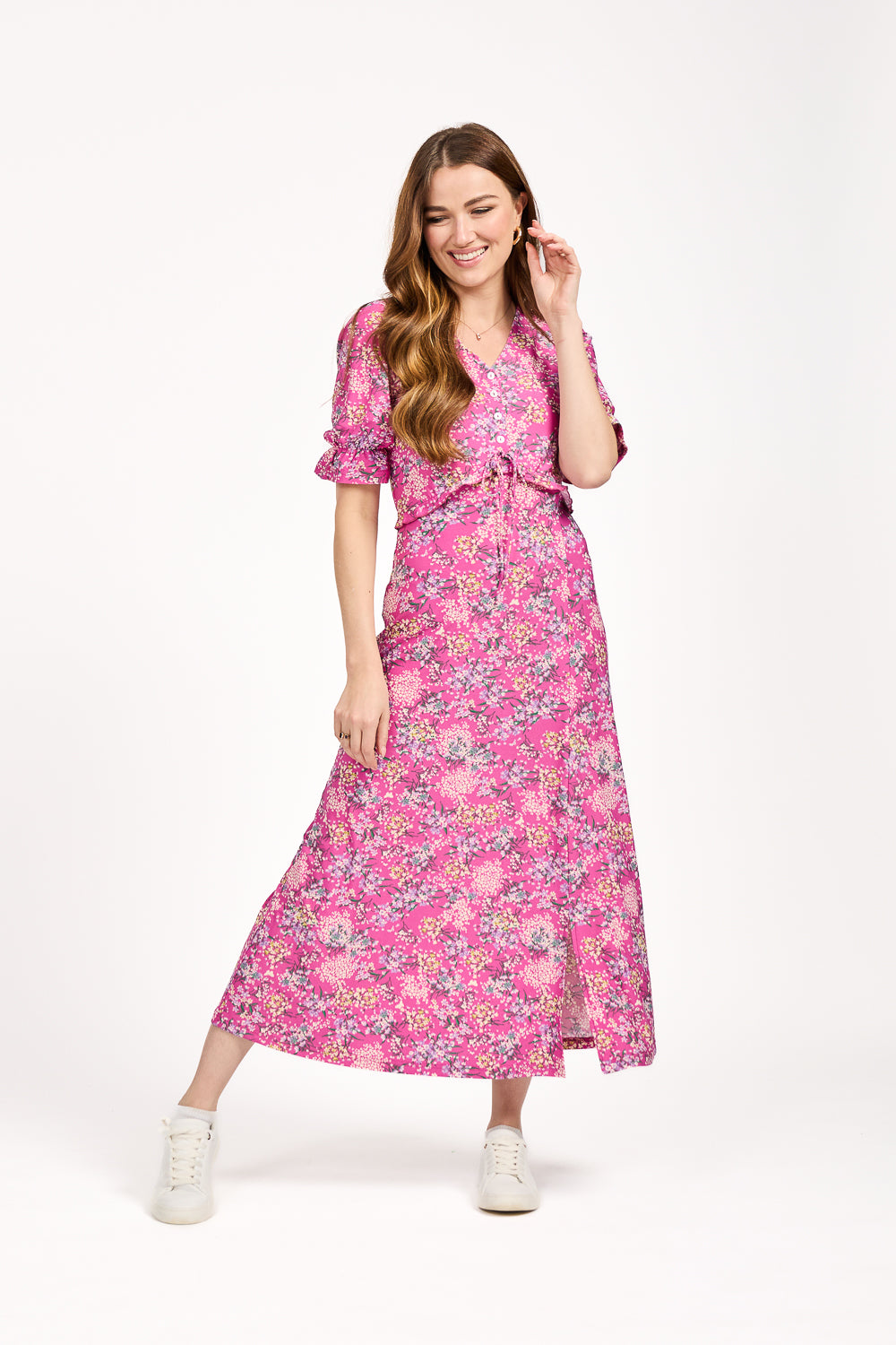 Ditsy Print Tie Front Dress