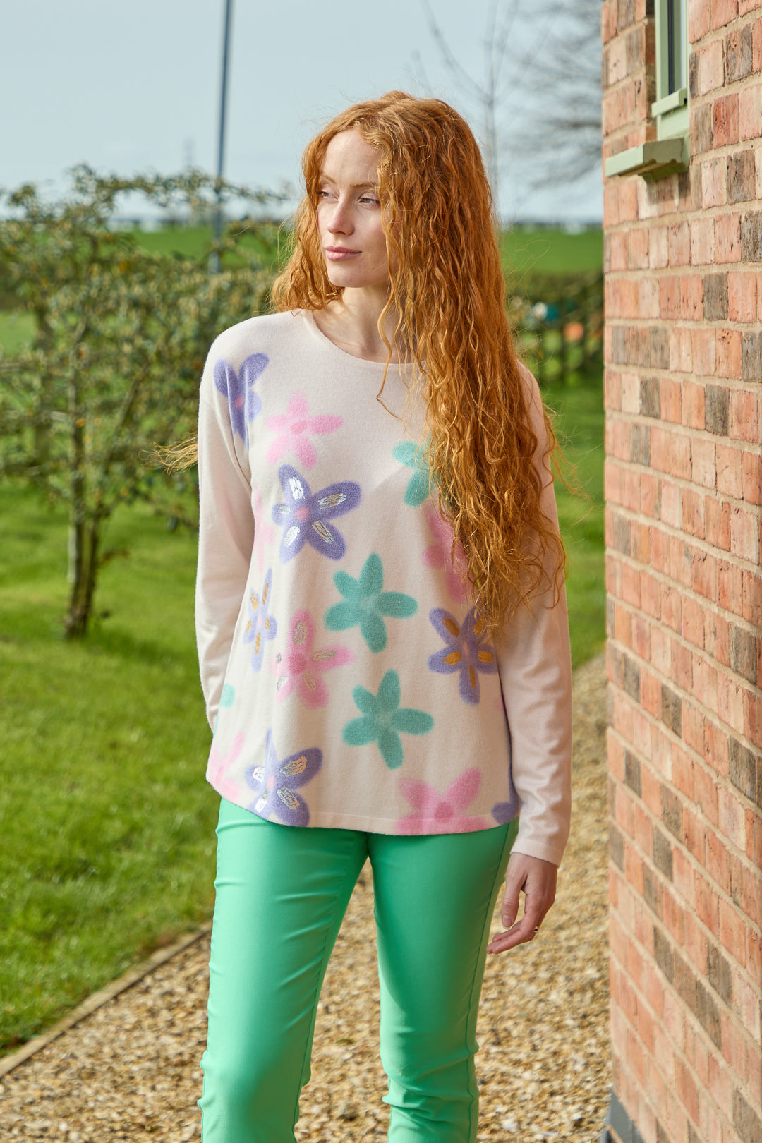 Large Floral Print Lightweight Knit Jumper