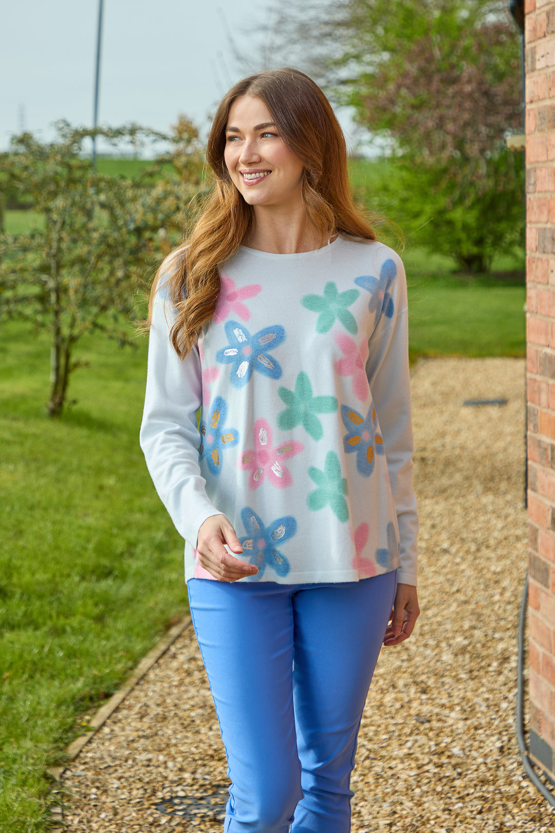 Large Floral Print Lightweight Knit Jumper