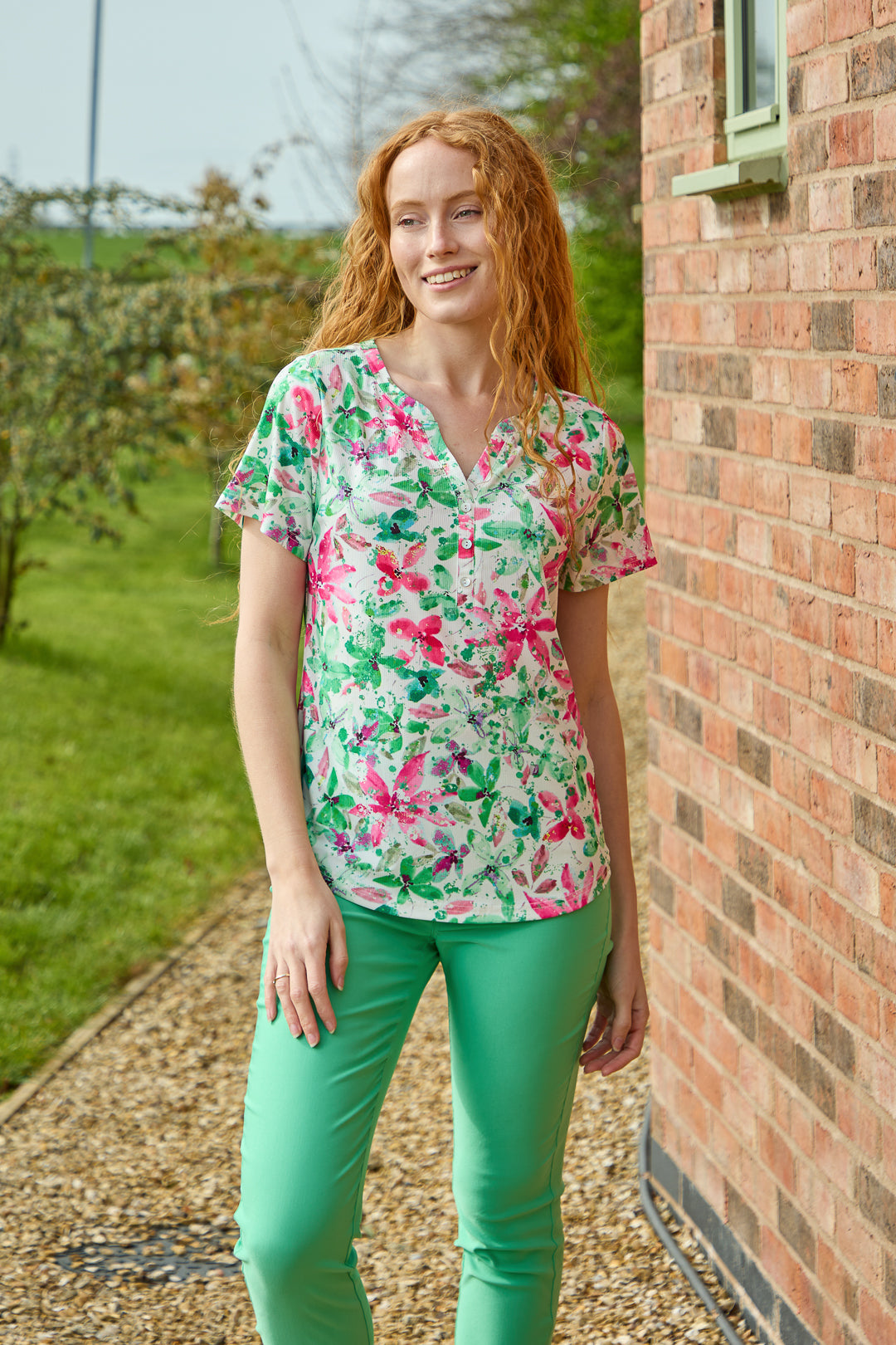 Floral V-Neck Button Top
