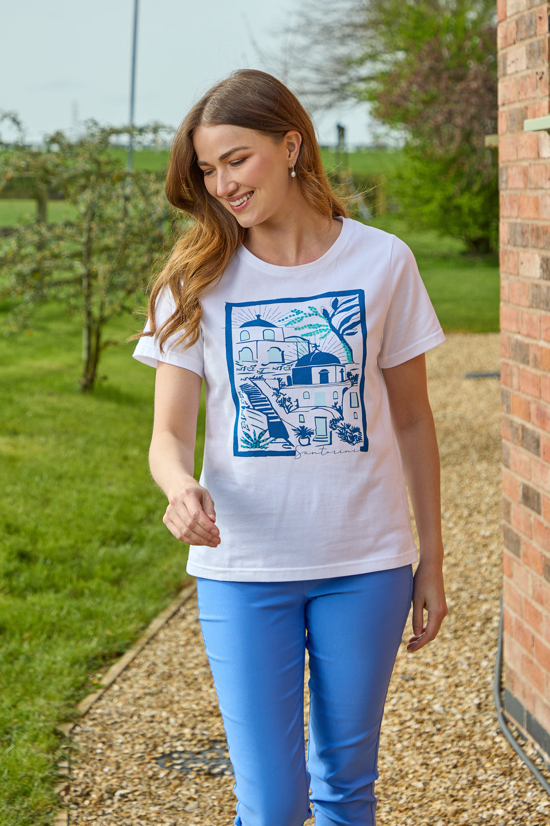 Santorini Graphic Embellished Cotton Top