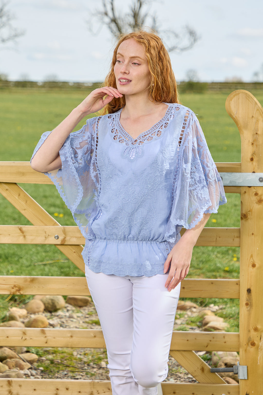 Delicate Embroidered Lace Batwing Top
