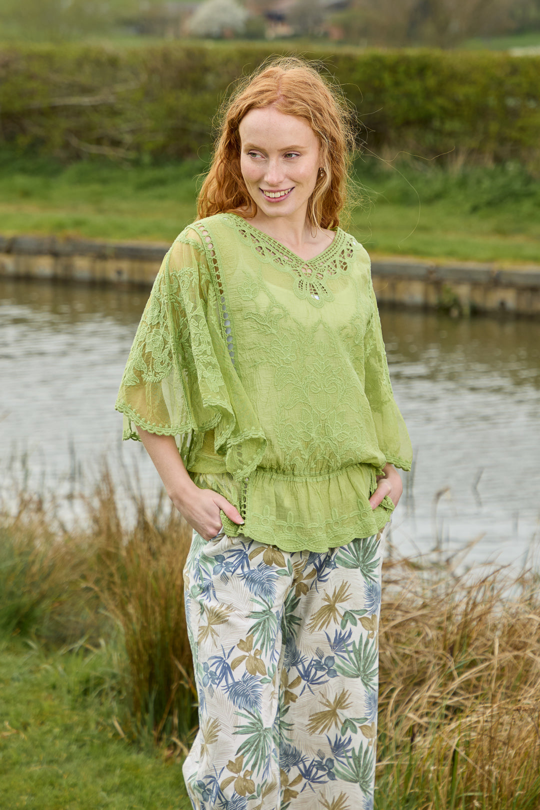 Delicate Embroidered Lace Batwing Top
